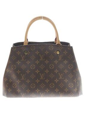Louis Vuitton Monogram Montaigne MM 2-Way Shoulder Bag Brown Leather Gold